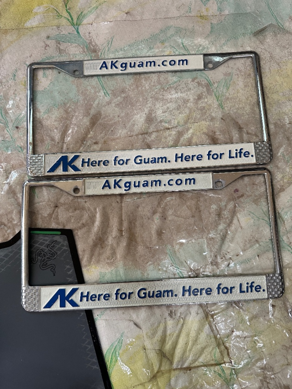 Set of 2 AK Guam Atkins Kroll Metal License Plate Holders Frame